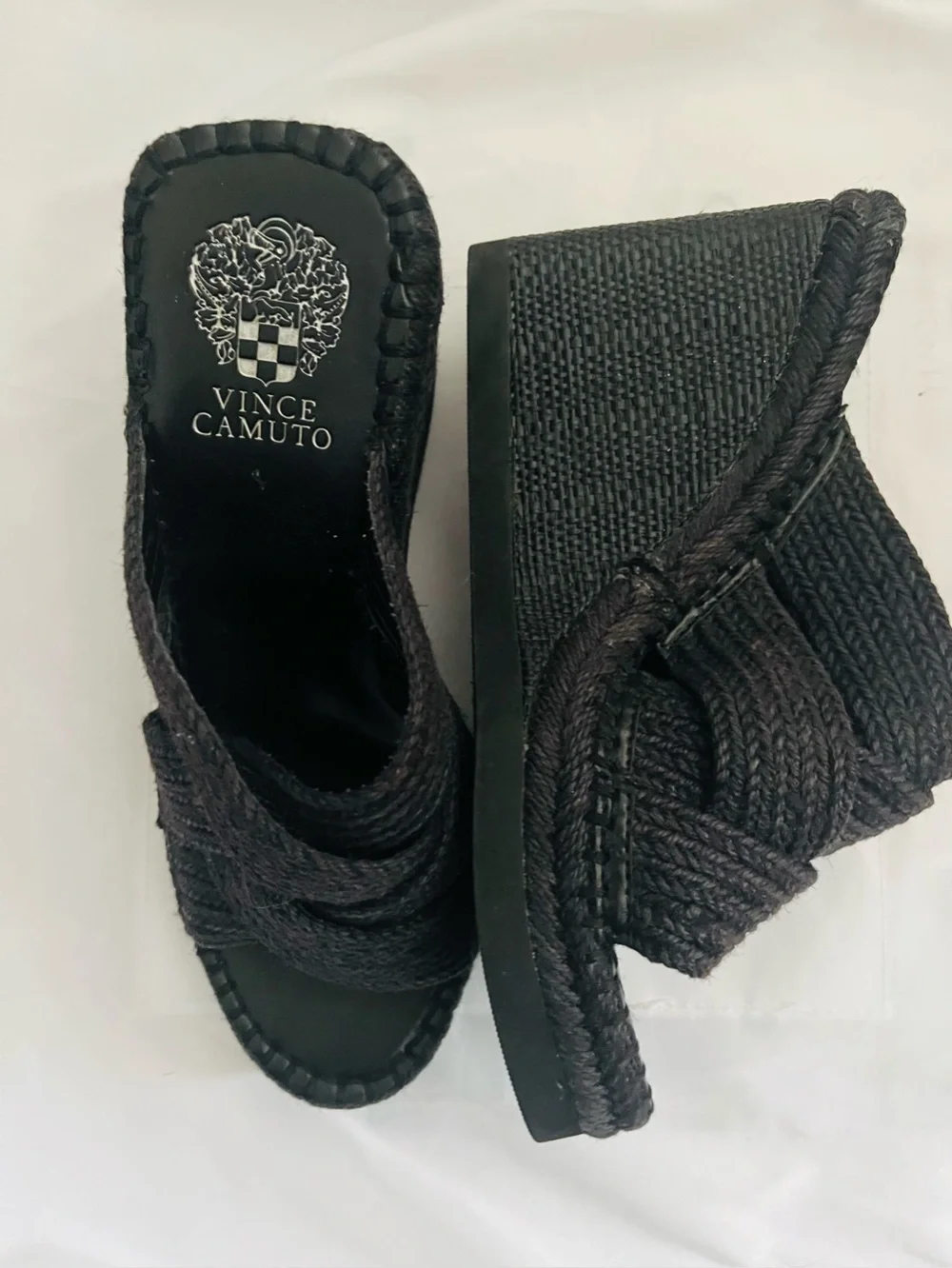 Vince Camuto Black Woven Slide Mules